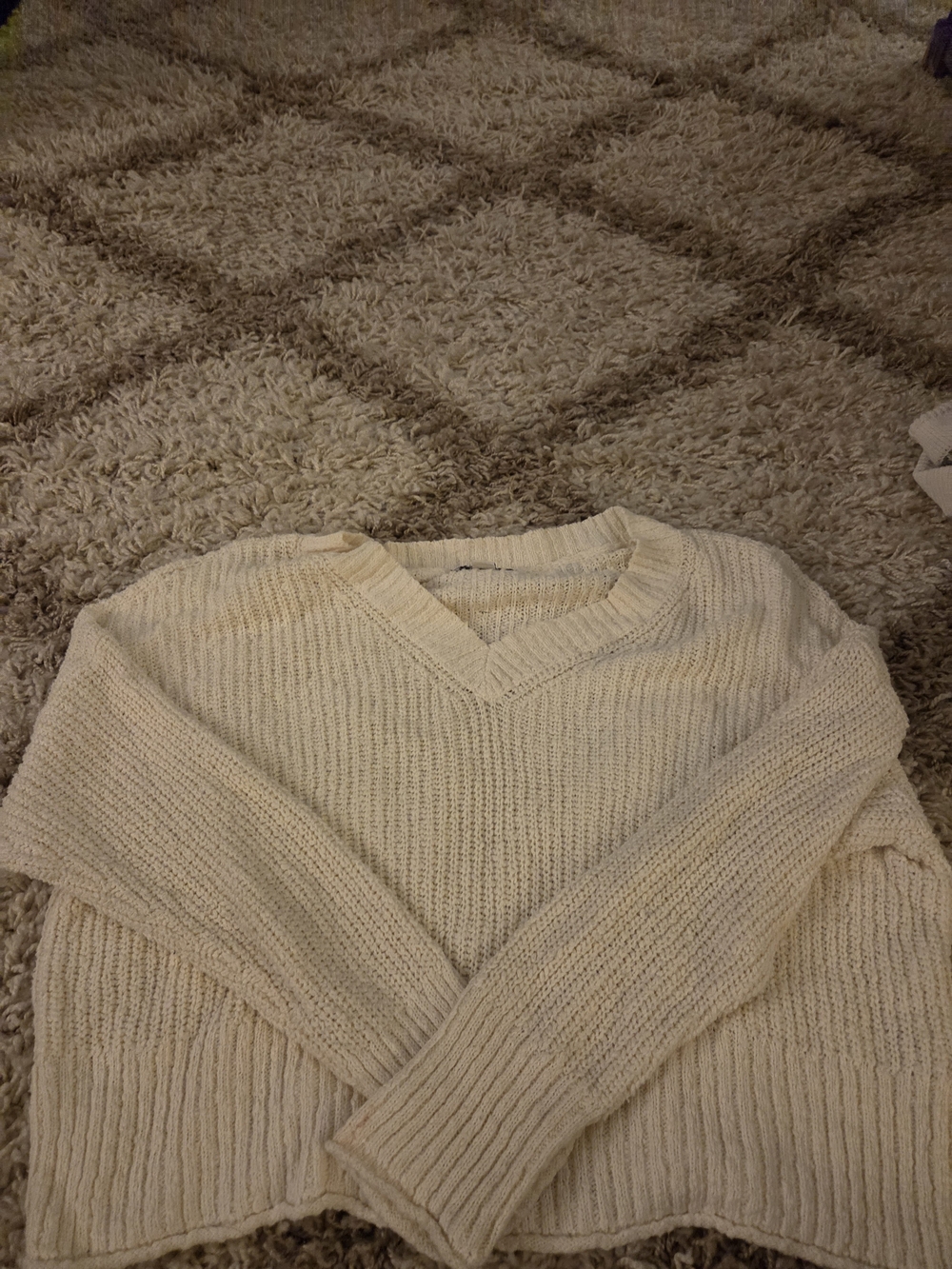 American Eagle Outfitters Cream V-Neck Knit Sweater